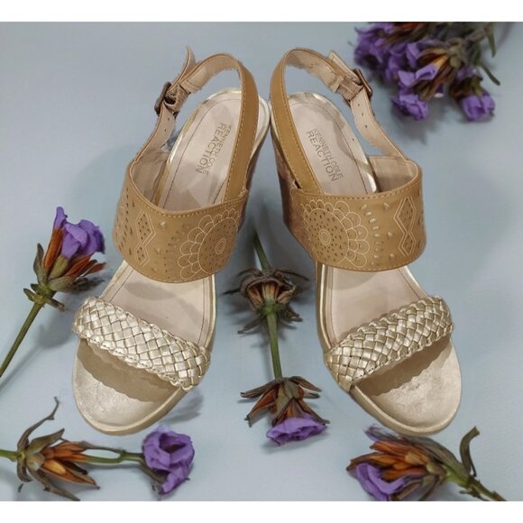 Kenneth Cole Reaction Shoes - Kenneth Cole Reaction Cork Wedge Sandals Size 7.5 Sling Back Beach